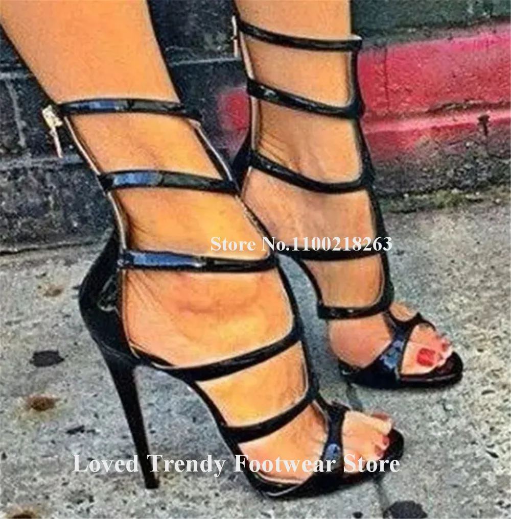 

Сексуальные сандалии-гладиаторы Emeline Dubois с Т-образными ремешками, на шпильке, с открытым носком, черно-белые, из лакированной кожи, на тонком каблуке, с молнией сзади