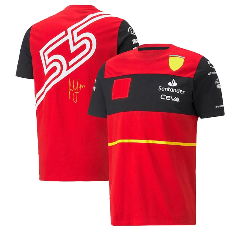 Summer new men's outdoor sports racing suit Spanish racing driver F1 T-shirt hot selling red # 55 short sleeved # 16 shirt top