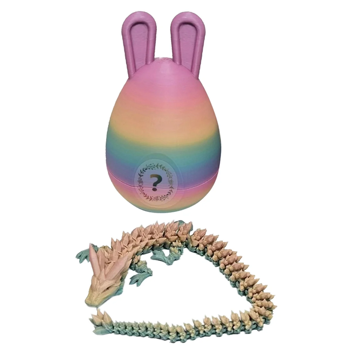 B Easter Bunny Ear Eggs with Dragon, 3D Printed Dragon Egg,Crystal Dragon Fidget Toys,Full Articulated Dragon in Egg