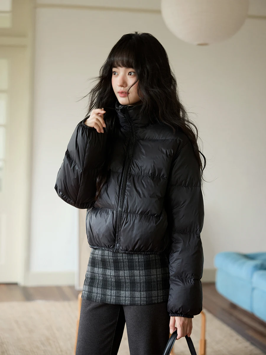 

Ximen 2025 New Winter ort Thiened Women's Bla down Jaet Warm Sli Small Size Cute Commute Sle Zipper Closure Nylon