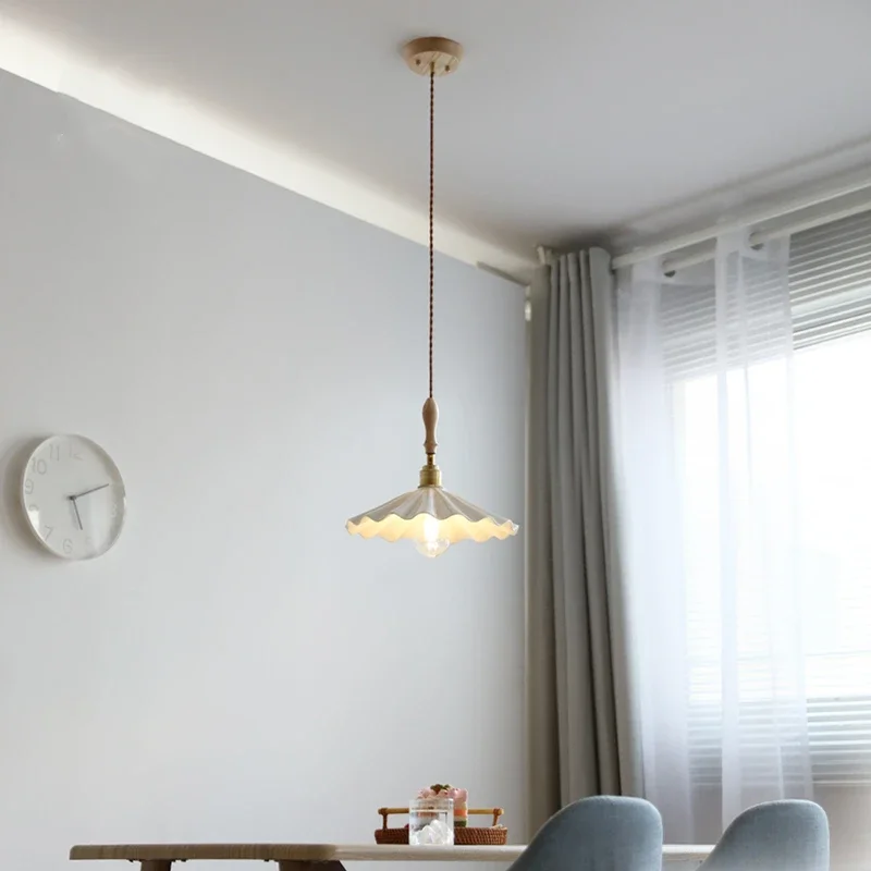 Big Ceramic LED Pendant Lights, House Decor, Quarto, Living, Sala de jantar, Madeira, Soquete de cobre Suspenso Lâmpada, 30cm