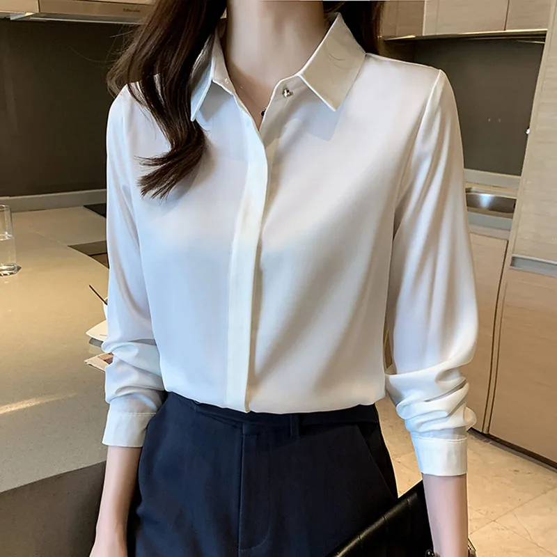 

Office Lady New Women Shirt Blouse Long Sleeve Turn Down Collar White Shirt Blouse Women Tops Blouses Blusas Para Mujer Q4053