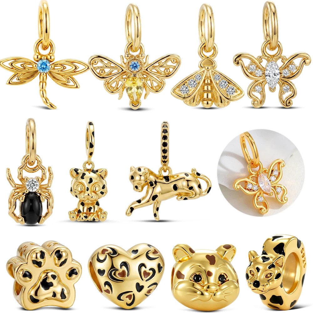 925 Sterling Silver Leopard Insect Pendant Dragonfly Bee Butterfly Charm Jewelry Making For Classic Bracelet DIY Gifts For Women