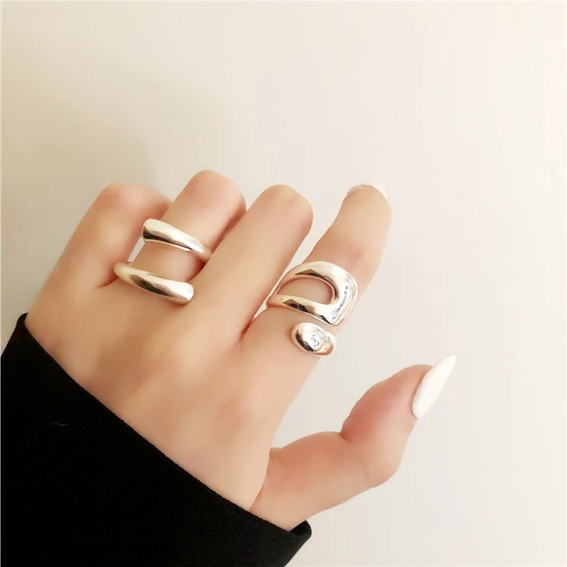 

WEDHOC 925 Sterling Silver Vintage Geometry Personality Hip Hop Resizable Opening Ring For Women Luxury Jewelry Party Gift