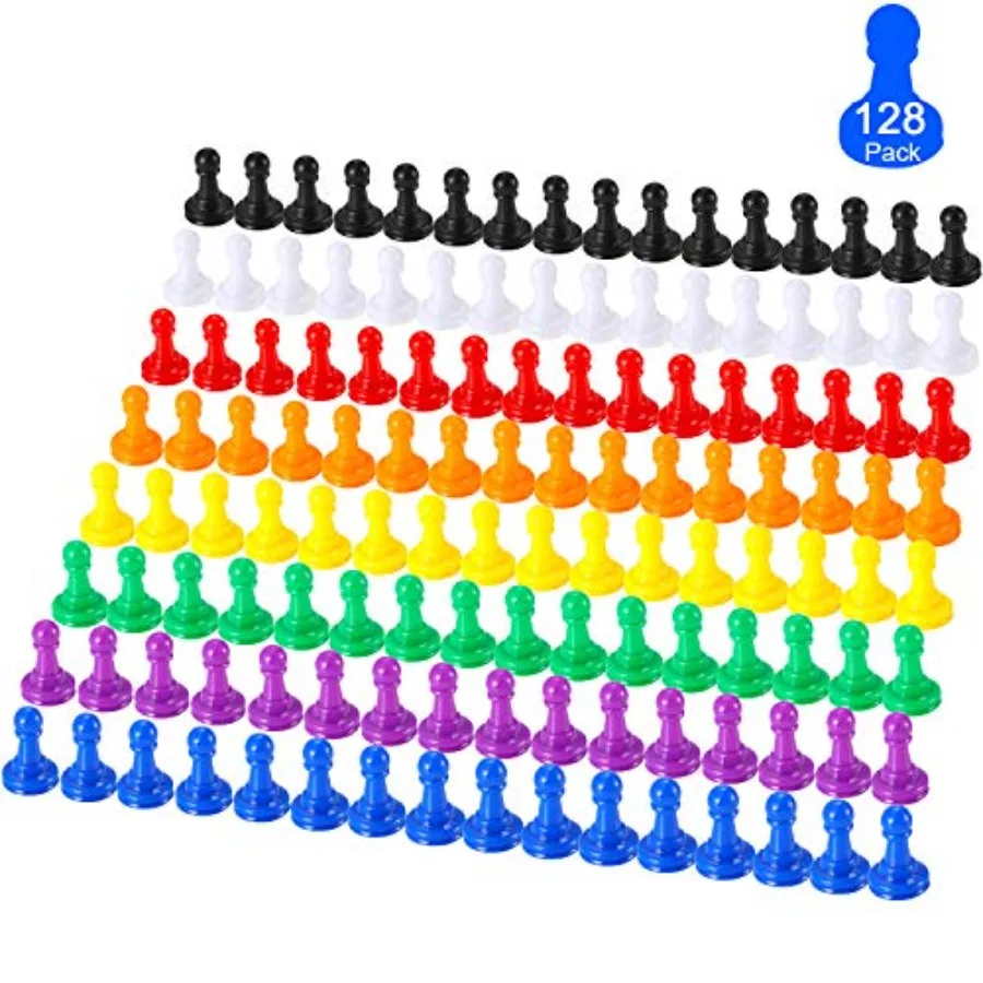 

128 Pcs Board Game Pieces Multicolor Plastic Pawns Game Pieces for Board Games Chess, 1 Inch Game Pawns, Tabletop Markers, Arts