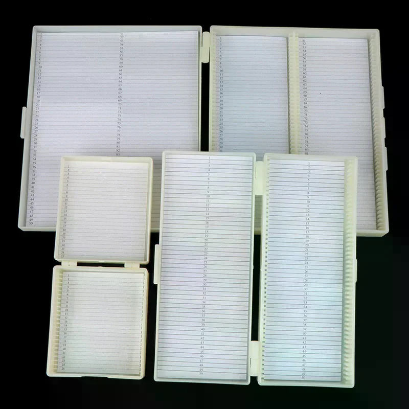 Plastic Microscope Glass Slide Box 25/50/100pcs Biological Slices Storage Case Holder for Prepared Microscope Slides