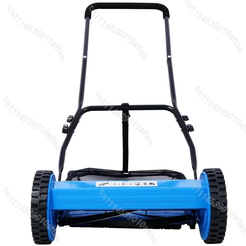 14 Inch 5 Blade Push Reel Lawn Mower With Grass Catcher Blue Manual Garden Cutter
