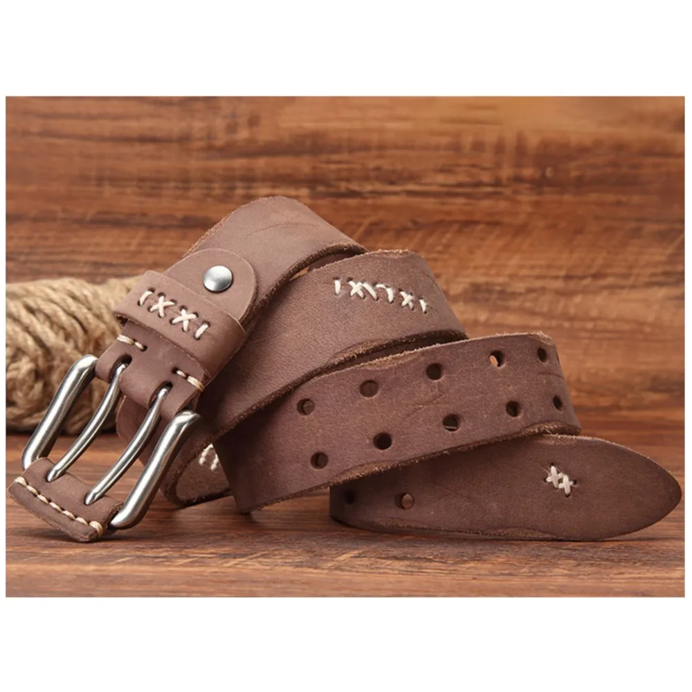 Genuine Cowhide Triple Prong Alloy Buckle Belt Premium Hide Material Delicate Craftsmanship Stylish Retro Male Waist Ornament