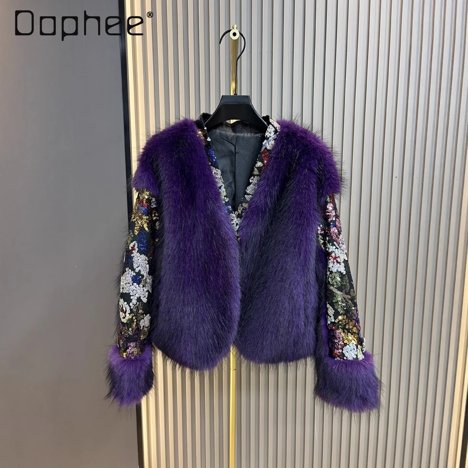 

2025 зимнее новое пальто из искусственного лисьего меха для женщин, модная утолщенная хлопковая теплая короткая куртка с блестками, зимнее пальто для женщин