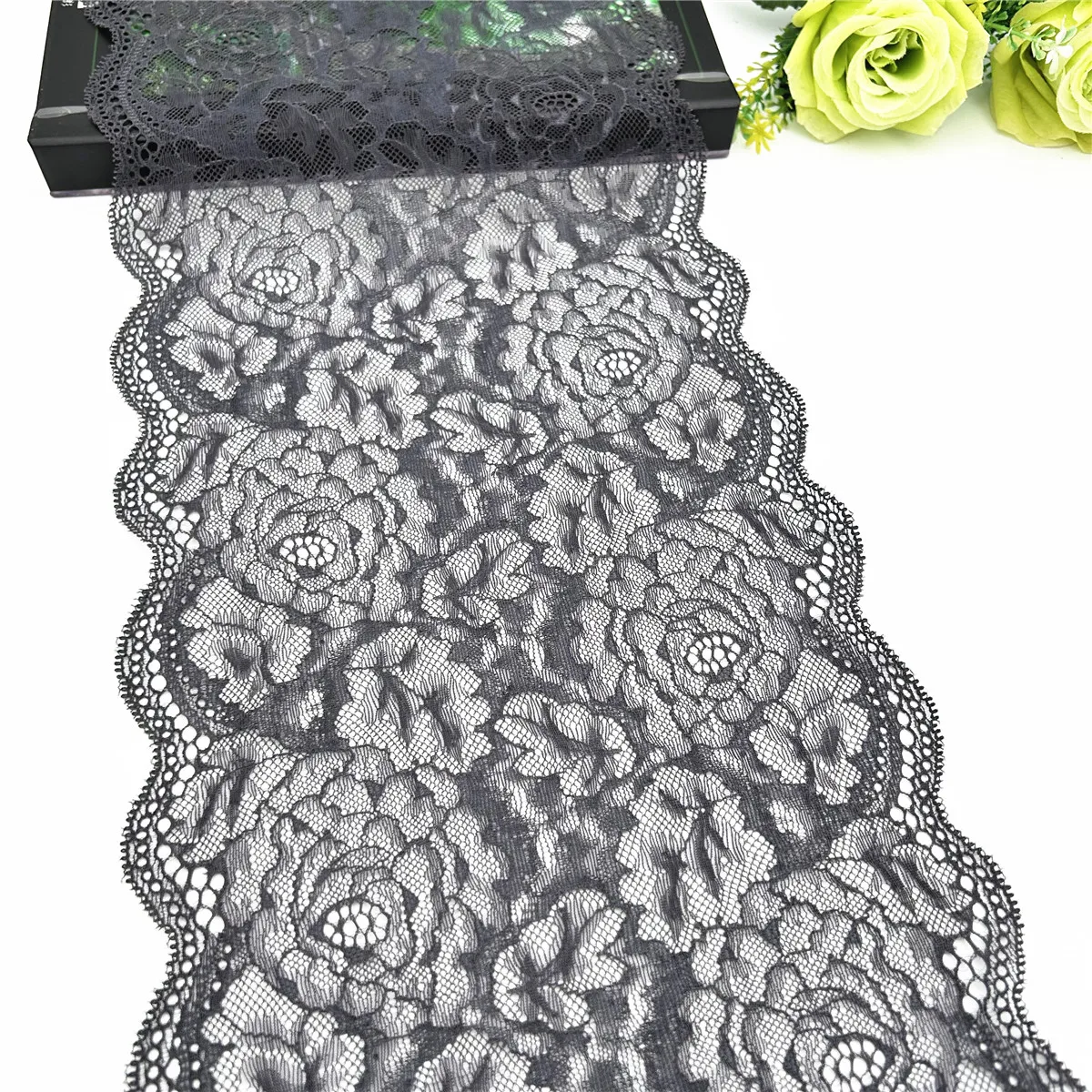 3y/Lot Width 8 1/2 inch (22cm) Dark Grey Floral Stretch Elastic Lace Trim Lingerie Sewing Craft DIY Apparel Fabric Garment Acce