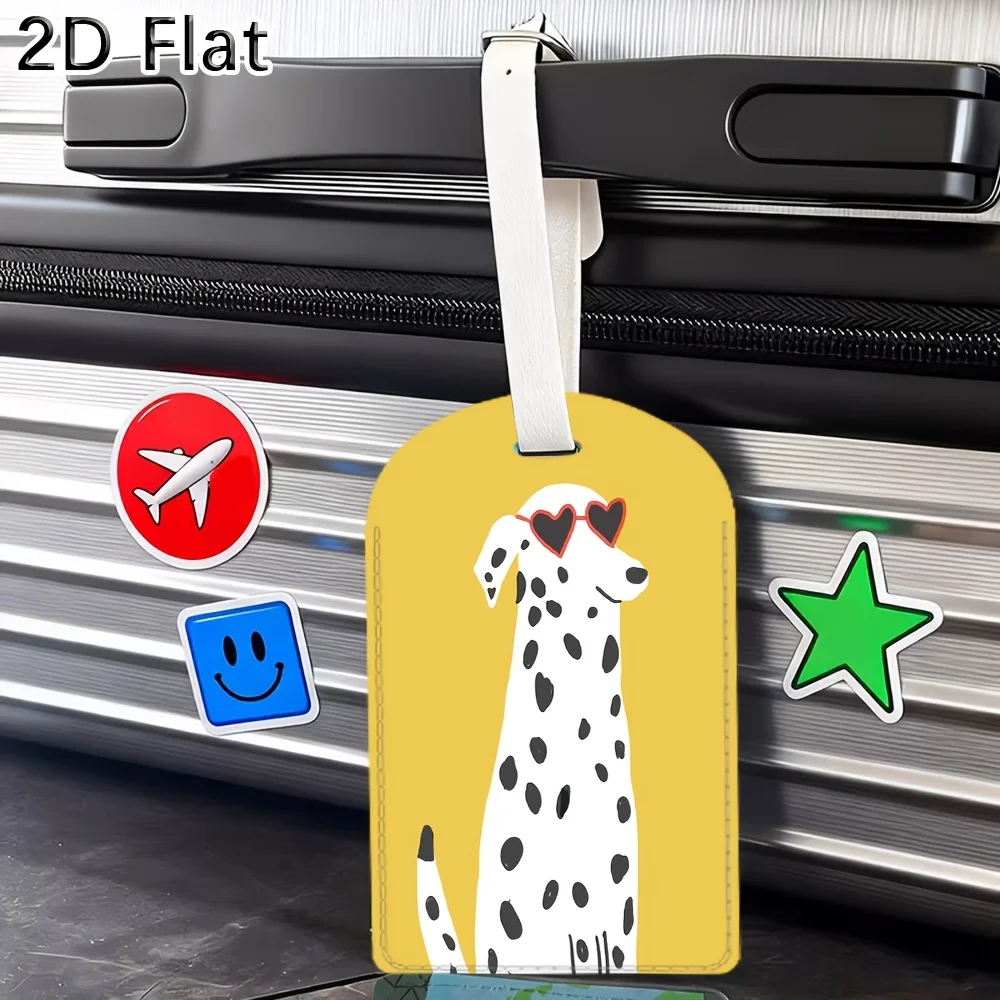Cartoon Dalmatian Dog Luggage Tag with Heart Shaped Glasses Pattern Travel Luggage Identifier Tag for Suitcase Baggage