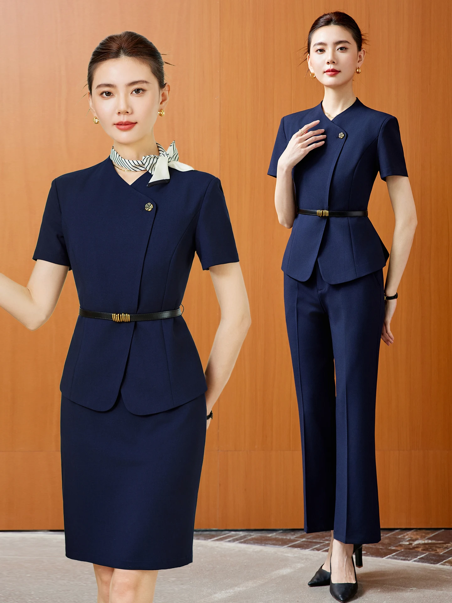 Grey Short Sleeve Suit Set for Women Summer Thin Professional Jewelry Store Front Desk Reception High End Hotel Work Uniform