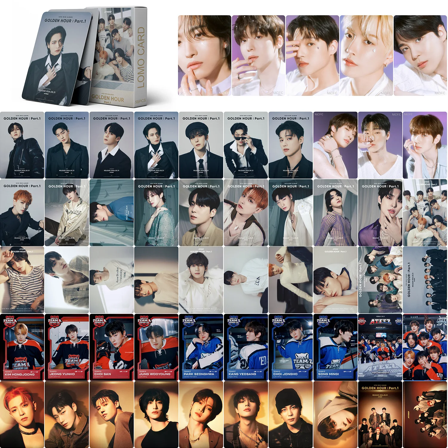 Imagem -02 - Kpop Ateez Lomo Photocard Álbum Golden Hour Conjunto de Cartões de Impressão Fotográfica Coleção Fãs 55 Peças