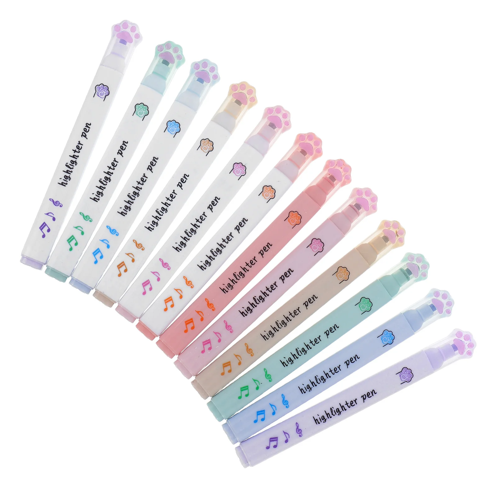 12pcs Cat Paw Highlighter Pens Kawaii Pastel Markers Smooth Water-Based Ink For School Office Stationery Note Taking Kids Study