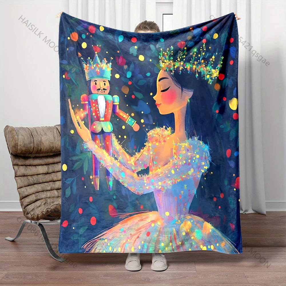 Nutcracker and Ballerina pattern Blanket Flannel Material Soft Warm for All Seasons, Home Outdoor Camping Picnics RV Gifts