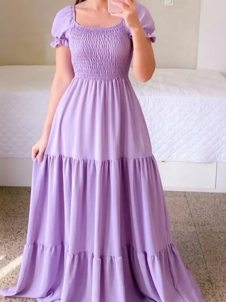 Abito floreale Boho da donna nuovo Primavera Estate Abbigliamento da donna europeo americano Abito lungo profumato con spalle scoperte in tinta unita