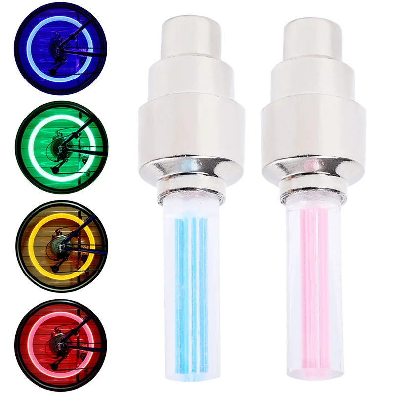 2 Pcs Universal Tire Valve Cap LED Lights Colorful Car Motorcycle Bicycle Wheel Hub Spoke Bulb Cycling Styling Neon Lamp