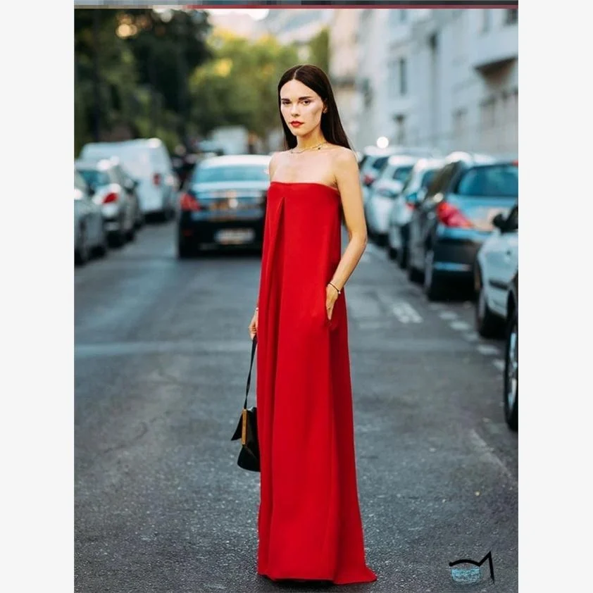 레드 하이웨이스트 점프수트 팬츠 여성용 패션 스트리트 슬레 원숄더 튜브 탑 바닥 길이 캐주얼 팬츠 여름 2020