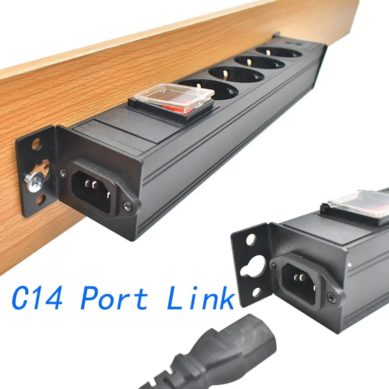 Desktop invisible socket PDU power strip network cabinet rack C14 port link 1-8AC EU wireless socket 16A/4000W with USB