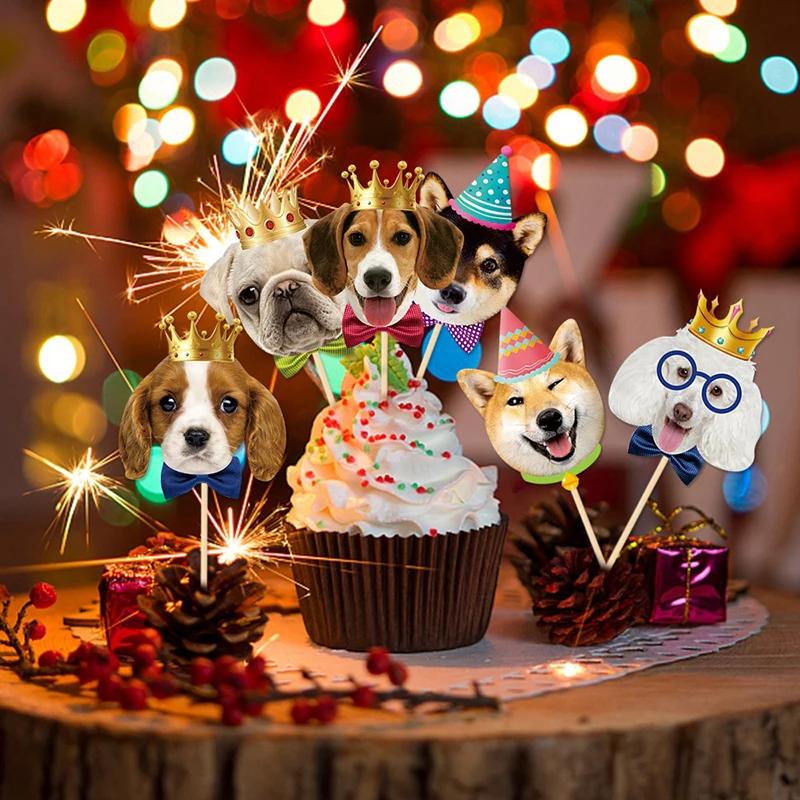 8 Uds. Decoración de magdalenas para perros, bonito adorno para tarta con temática de perro mascota, decoración de postre de papel