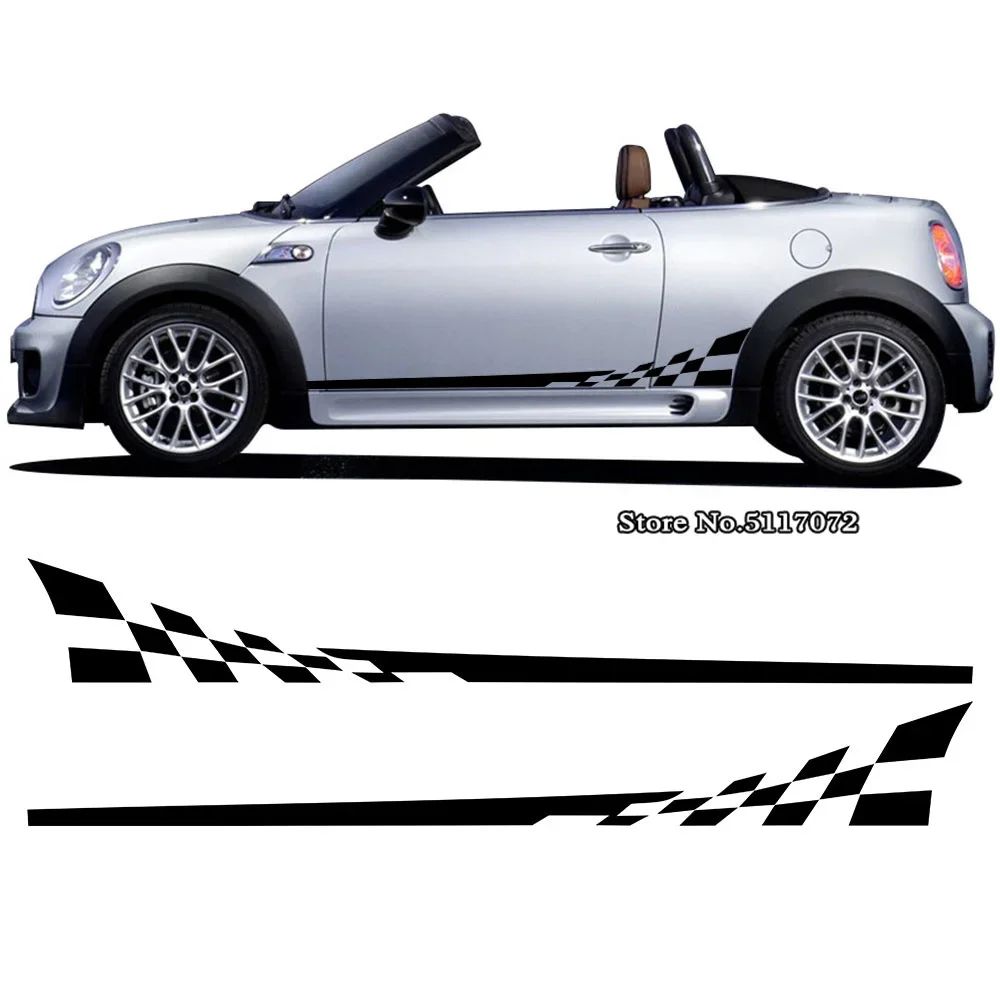 2 PCS Car Styling Checkerboard Checkered Flag Door Side Stripes Decal Decor Stickers for MINI Cooper Coupe R58 Roadster R59