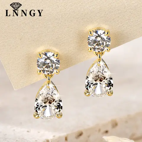 Lnngy Sparkling Cublic Zircon Dangle Earrings 14k Gold Filled 6x9mm Waterdrop Pendant Earring for Women Ear Accessories Jewelry