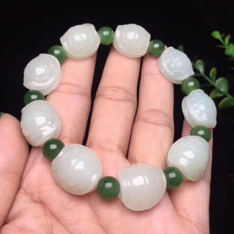 Xinjiang Hetian Jade Fujia World Bracelet Jasper of Beads Bracelets Men and Women Send Certificate