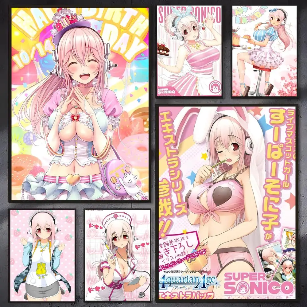Character Super Sonico Poster Self-adhesive Waterproof Paper Sticker Coffee House Bar Room Wall Decor