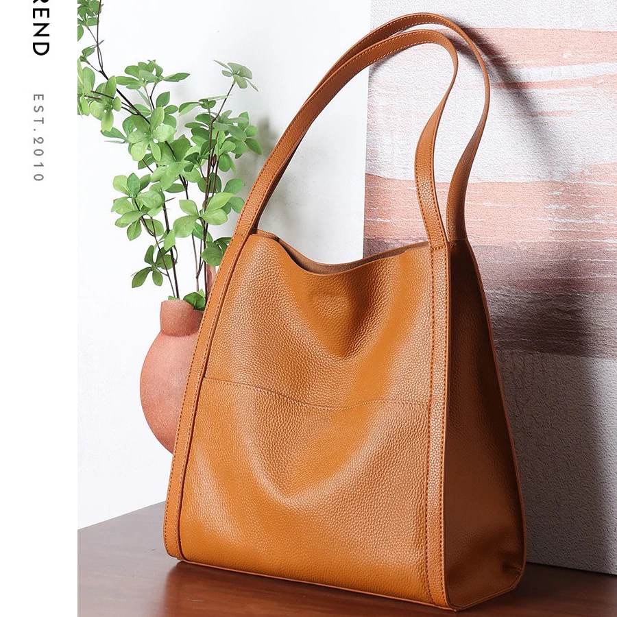 Alirattan 2025 New Women's Cowhide Commuting Bag Genuine Leather Large Capacity Bucket Bag 2024 New Single Shoulder Handbag