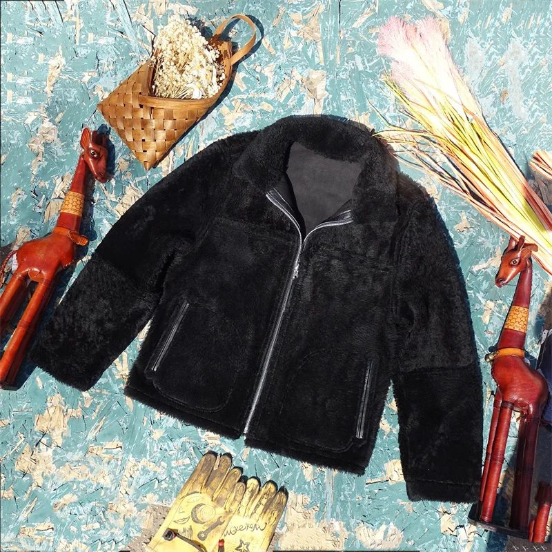 

Double-Sided Wear Genuine Lambskin Leather Jaet Men's Faion Urban Sle Busin Casual Coat Zipper Closure Slim Fit