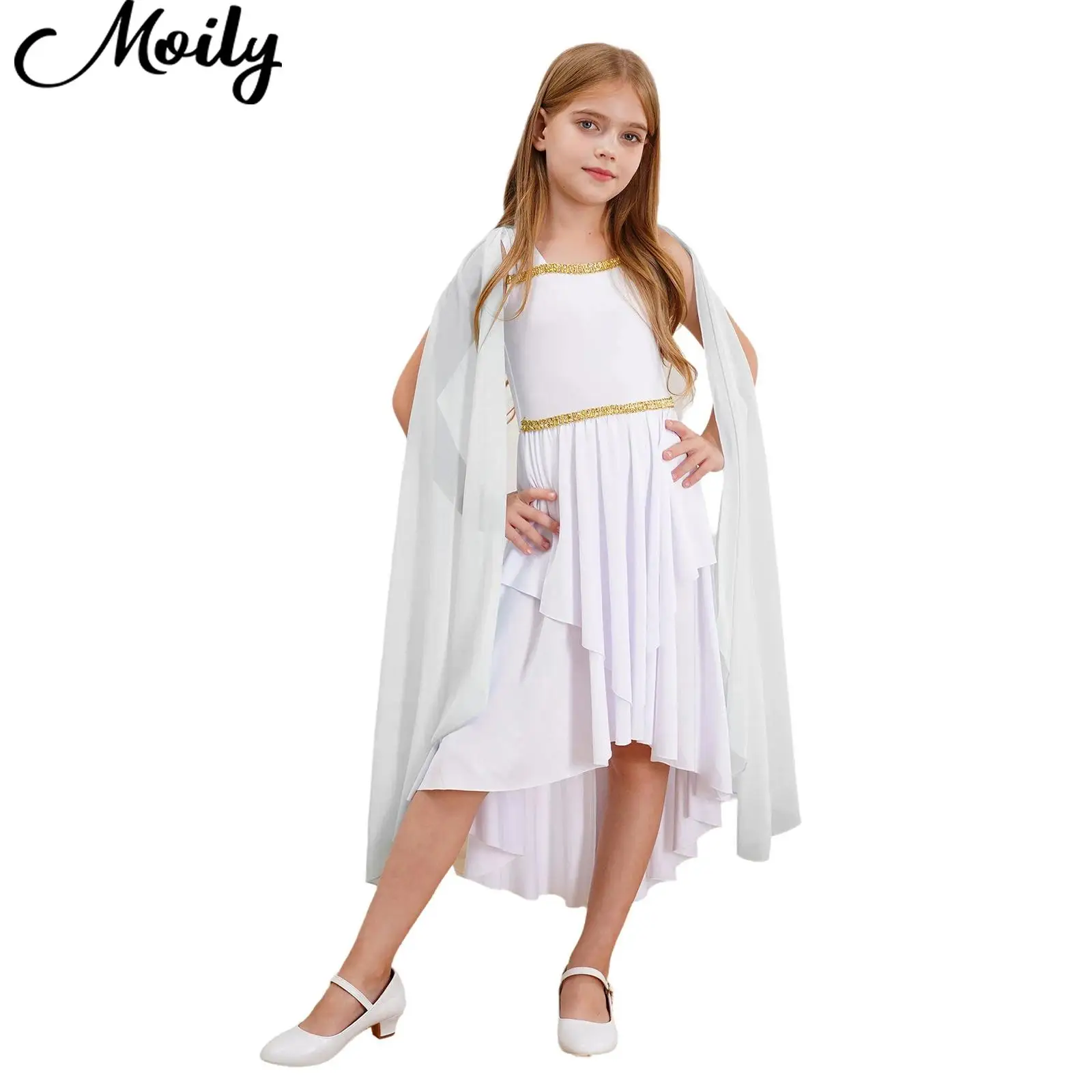 어린이 소녀 할로윈 고대 그리스 토가 드레스 의상 고대 로마 이집트 공주 코스프레 의상 민소매 숄 플로우 드레스