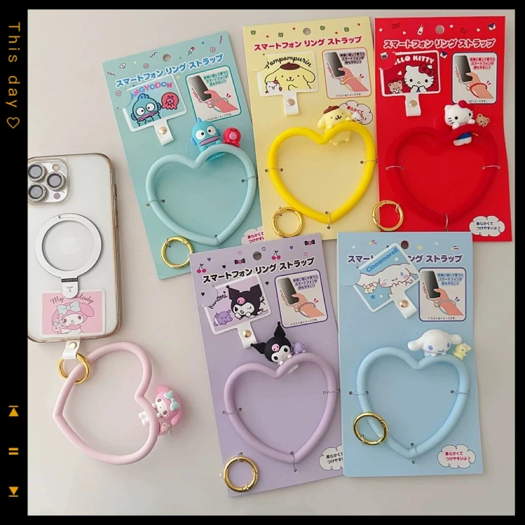 かわいいサンリオアニメクロミ漫画ハローキティマイメロディキュートな大きな頭の人形型シリコン製スマホリングストラップ醜い魚レディース