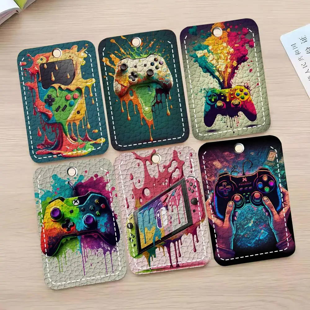 Colorful Game Controller Card Case Keychain Access Card Bag Key Tag Ring Leather Card Holder Key Ring Access