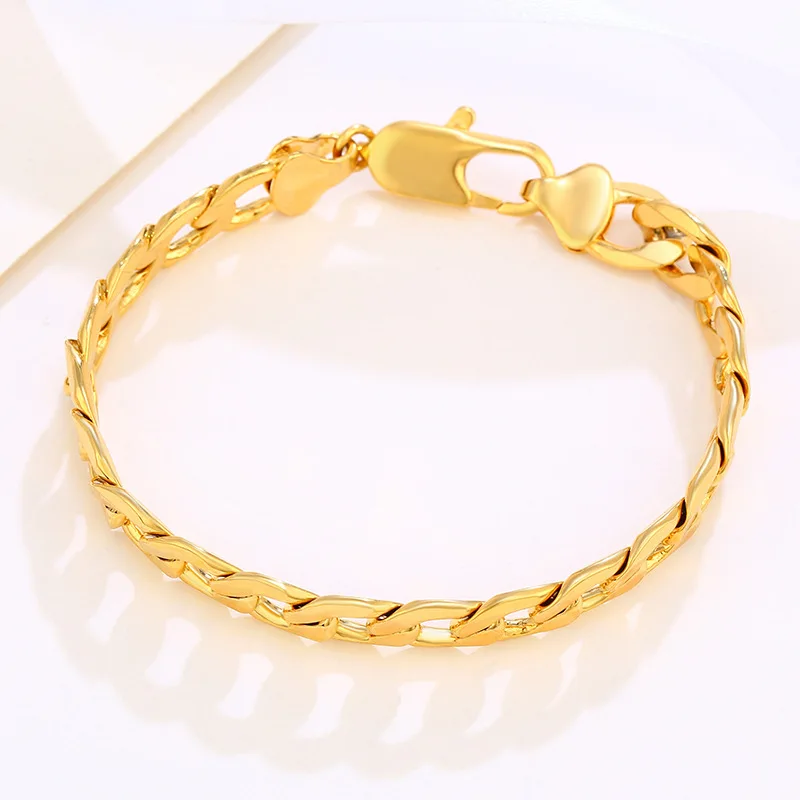 Simple fashion 24K real gold Cuban Chain bracelet ins style Hip Hop Ah au9999 personality geometric punk fashion bracelet