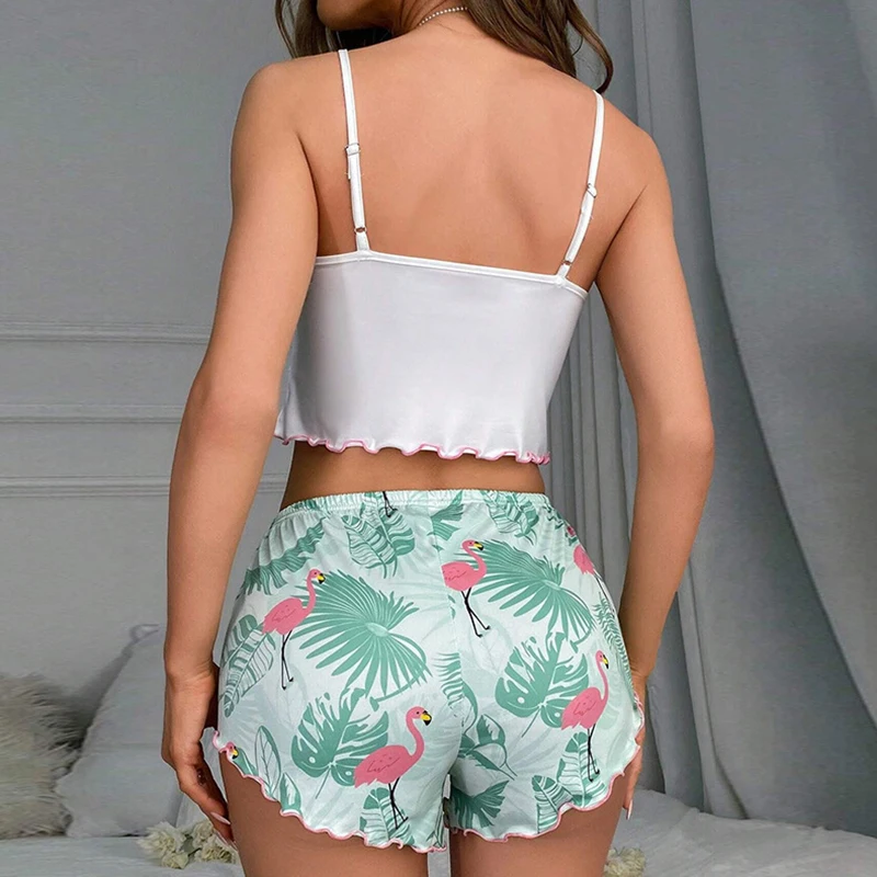 New Women\'s Sleepwear Cute Cartoon Print Short Set Pajamas Summer Hot Sleeveless Pyjamas V-Neck Top & Shorts Homewear Loungewear