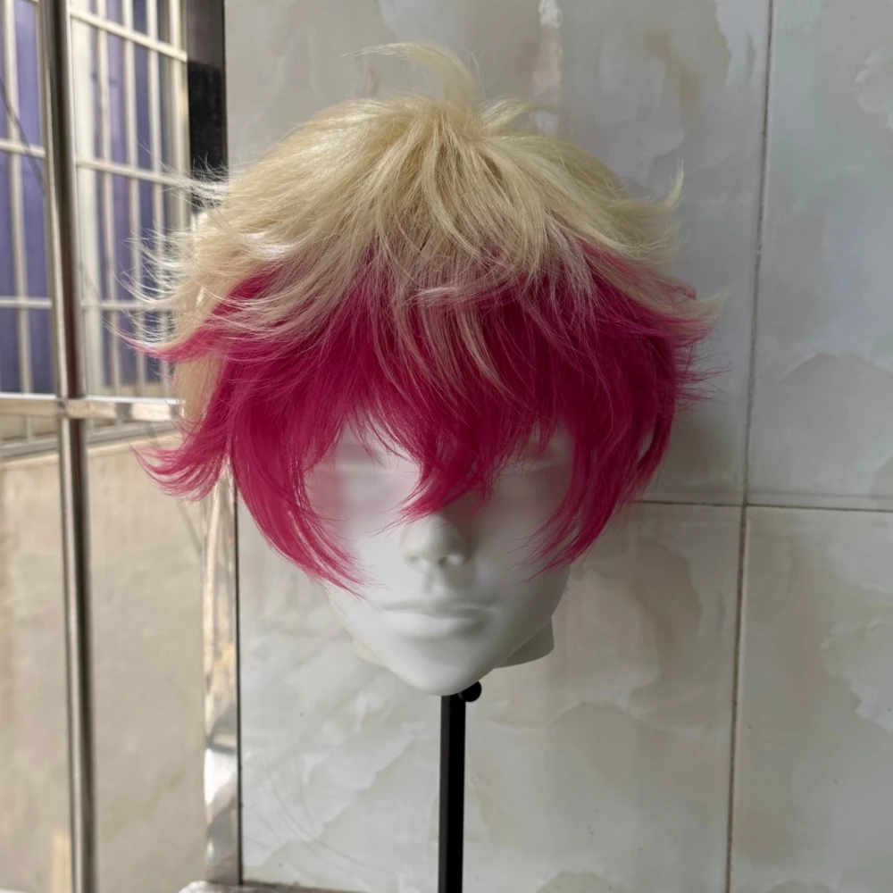 Anime Ness Cosplay Wig Two-tone Short Hair Rose Net Heat resistant Synthetic Fiber with Simulated Scalp Top For Anime Cosplayer