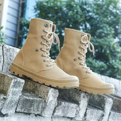 Outdoor Hiking Shoes High Top Canvas Tactical Combat Boots Men Climbing Sports Trekking Shoes Non-slip Work Safety Training Shoe