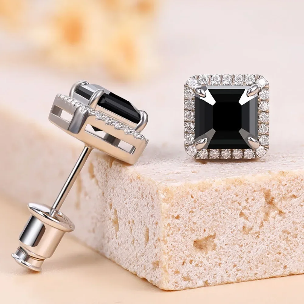 

LinkerLove Black Moissanite Stud Earrings for Women Men 2ct Diamond Earrings 925 Sterling Silver Wedding Party Fine Jewelry Gift