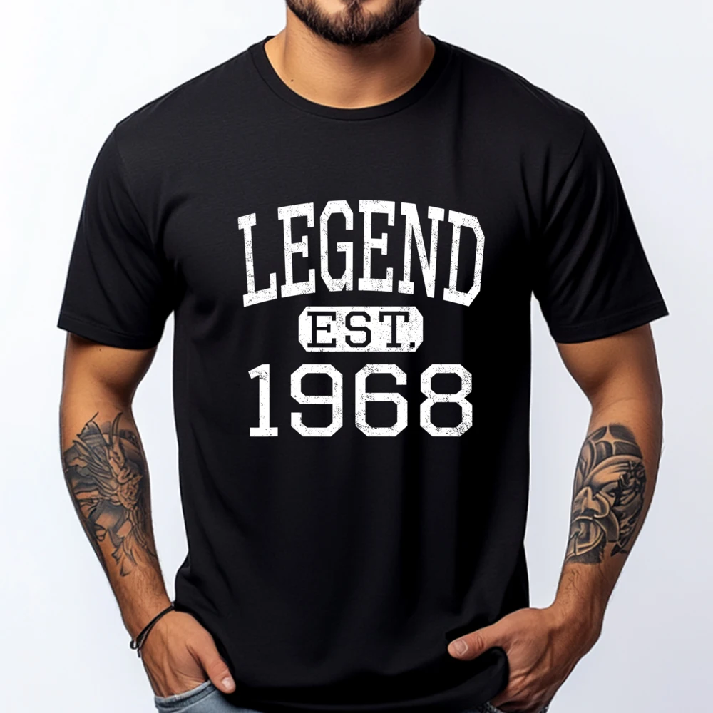 

Legend Established 1968 Style Born 1968 Birthday Black Shirt Graphic Tees Cotton Comfort Designer Clothes Men Camisa Plus Size