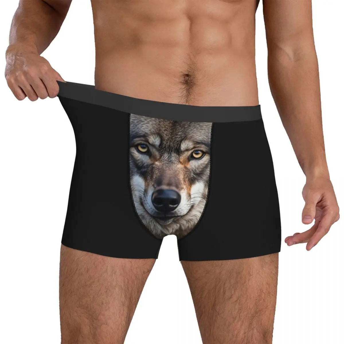 

Wolf Face Underwear Breathable Panties Pattern Boxer Brief For Man 3D Pouch Plus Size Boxer Shorts