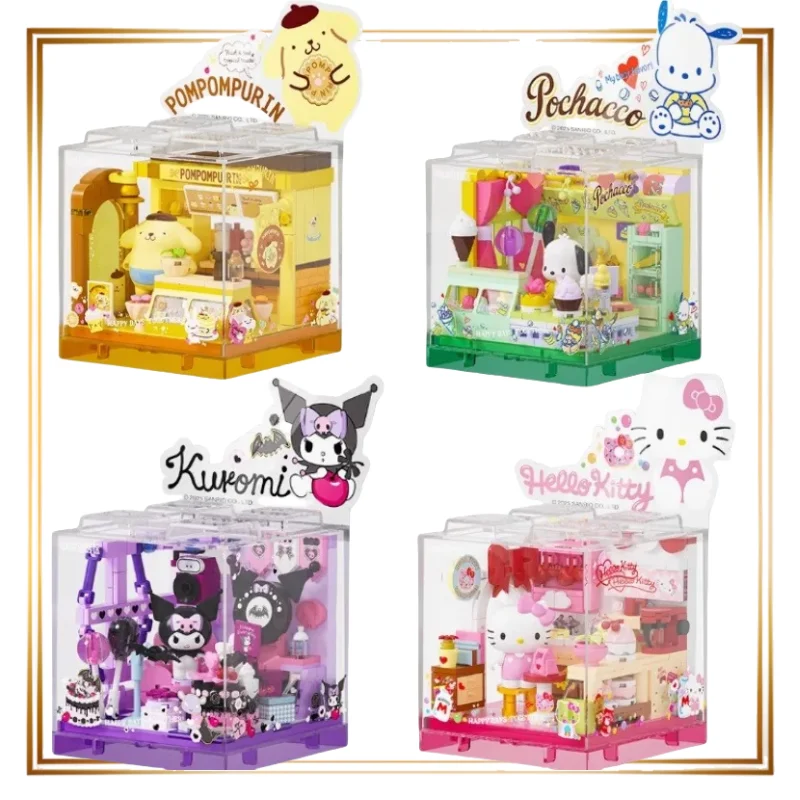 

Новый Sanrio, коробка для строительных блоков, игрушка Hello Kitty, украшенная мультяшная модель, подарок на день рождения, головоломка, сборка, игрушки, украшение для рабочего стола, аниме