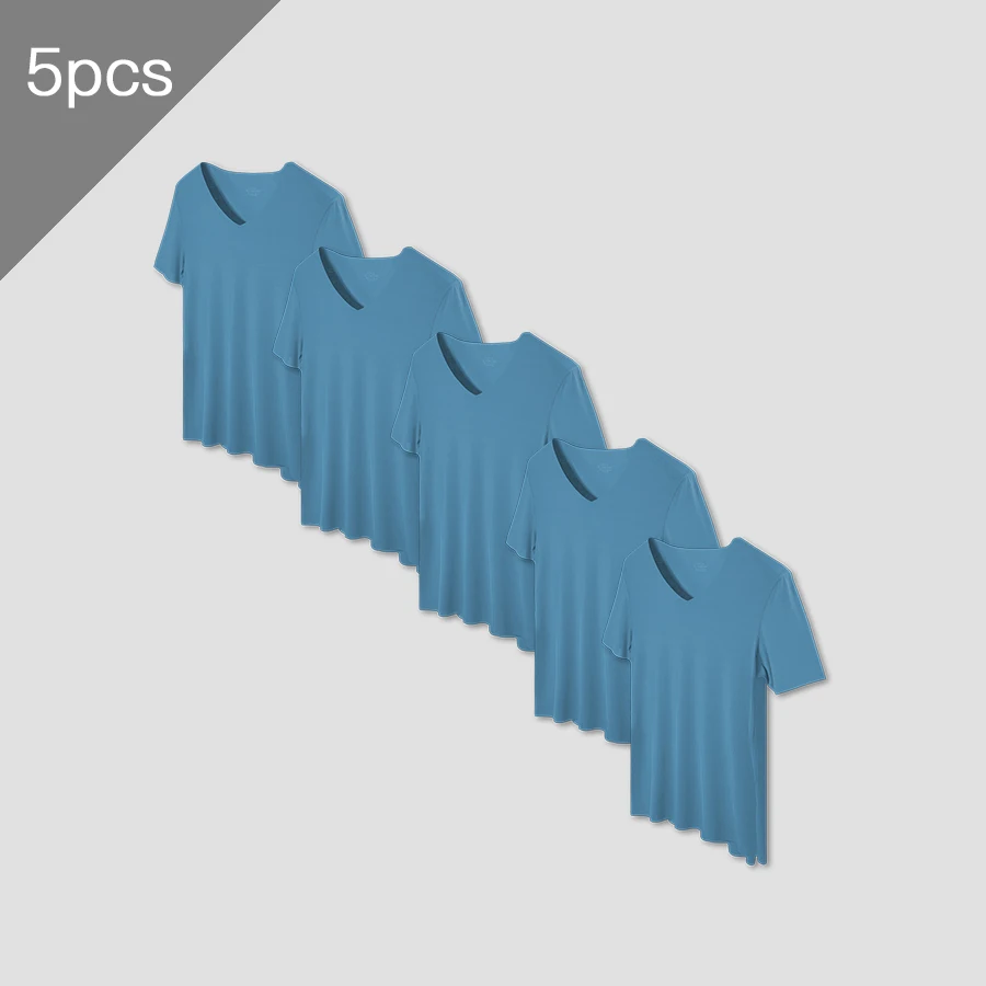 

5PCS Summer Ice Silk Traceless Men's short-sleeved solid color T-shirt, V-neck half-sleeved thin base layer, slimming underwear