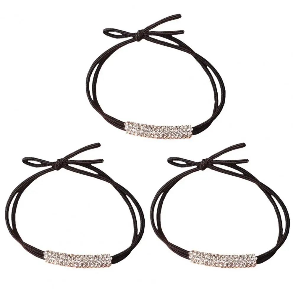 Rhinestone Decoration Hair Rope Rhinestone Hair Accessories Sparkling Rhinestone Hair Ties Double Layered Elastic for Girls