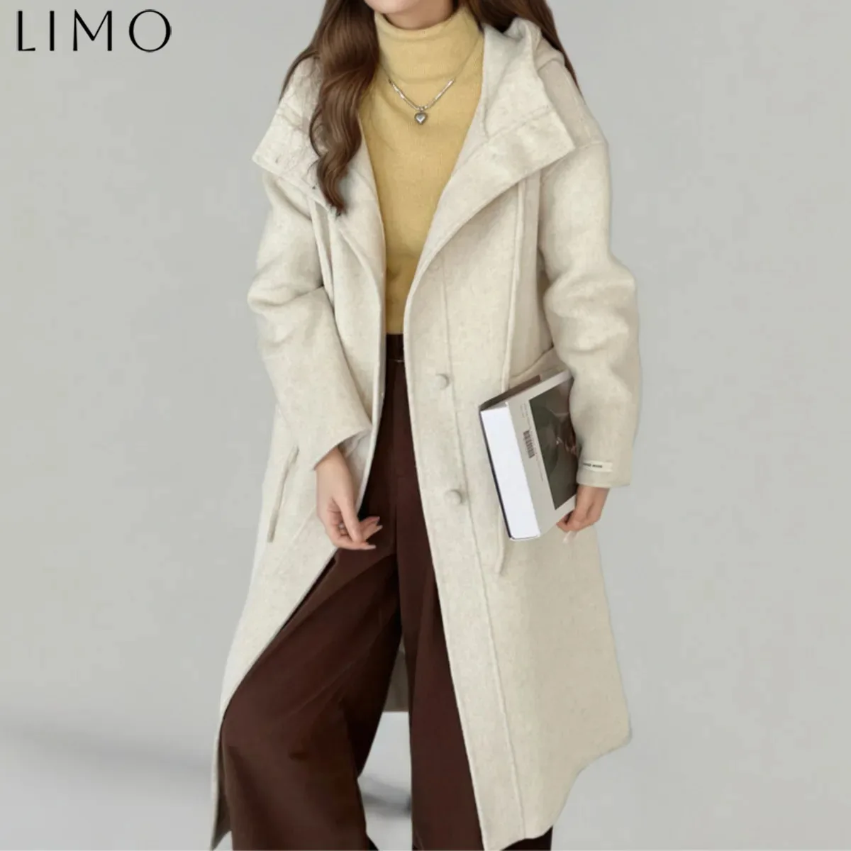 

LIMO Women’s Wool Cotton Longline Coat Elegant Collar Office Commute Travel, Autumn Winter 2025 Easy Wear Outerwear