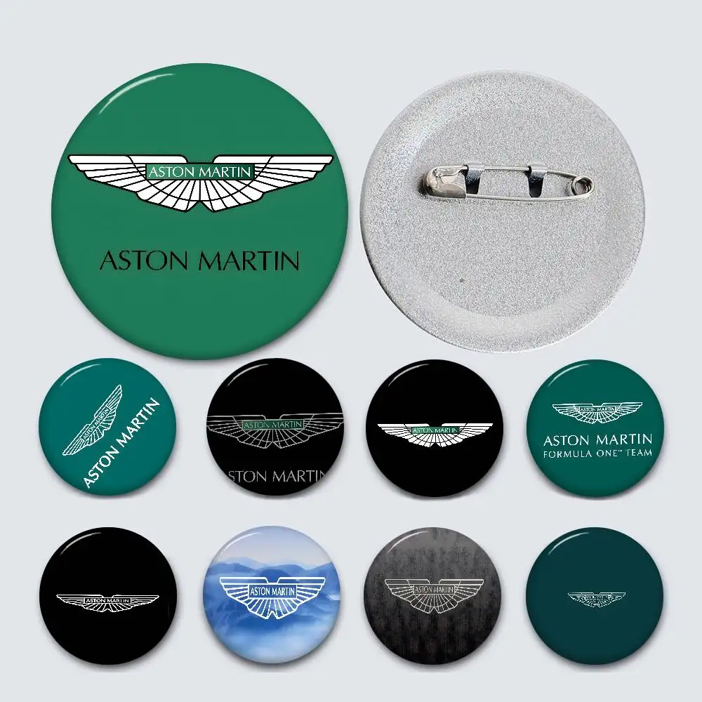 A-ASTON M-MARTINS Anime Round Button Pins Slogan Creative Brooches Backpack Clothes Decoration Fashion Cartoon Jewelry Gifts
