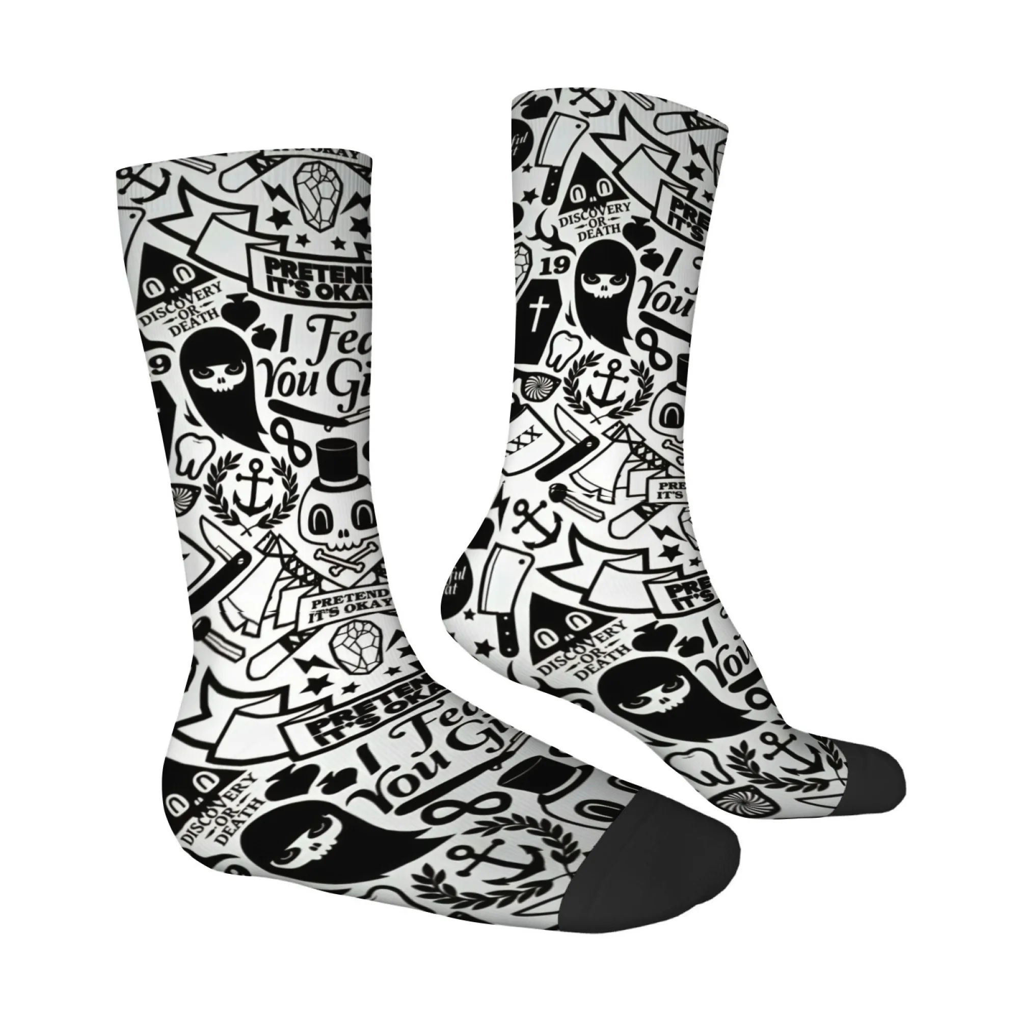 Gothic Hip Hop Halloween Print Men's Socks Comfortable Breathable Non-Slip Socks Quirky Street Fun Interesting Outdoor Socks