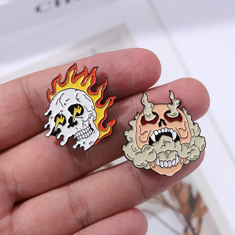 Wholesale Price Flame Skeleton Enamel Pins Goth Custom Brooches Badge Lapel Fashion Accessories Backpack Jewelry Gifts wholesale