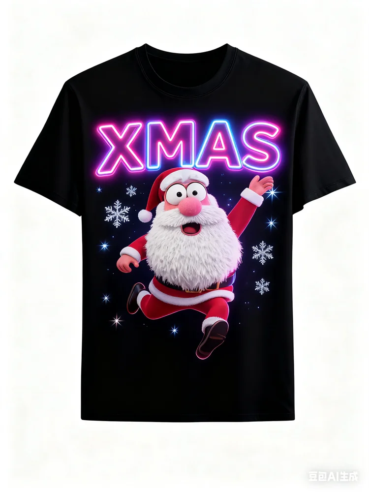 

X'mas Pattern Men's T-shirt 3D Funny Santa Claus Printed Short Sleeve Tops Leisure New Year Carnival Party Round Neck Pullover