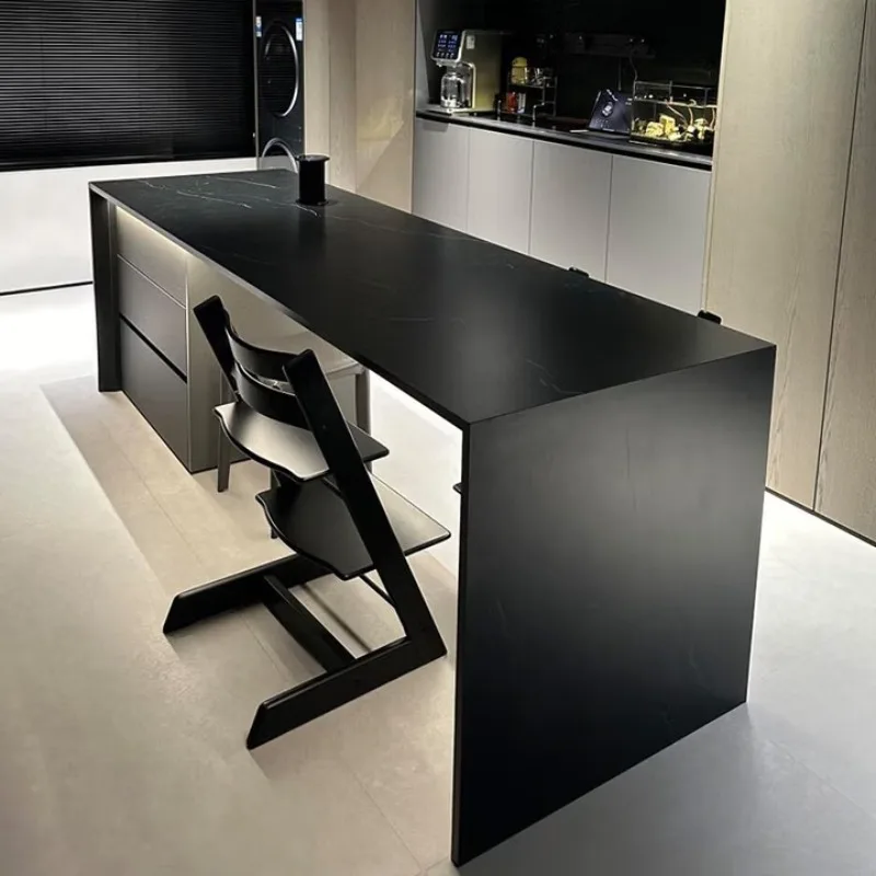 

Dining table integrated multi-functional storage rectangular luxury stone rock slab large apartment acrylic Italian style