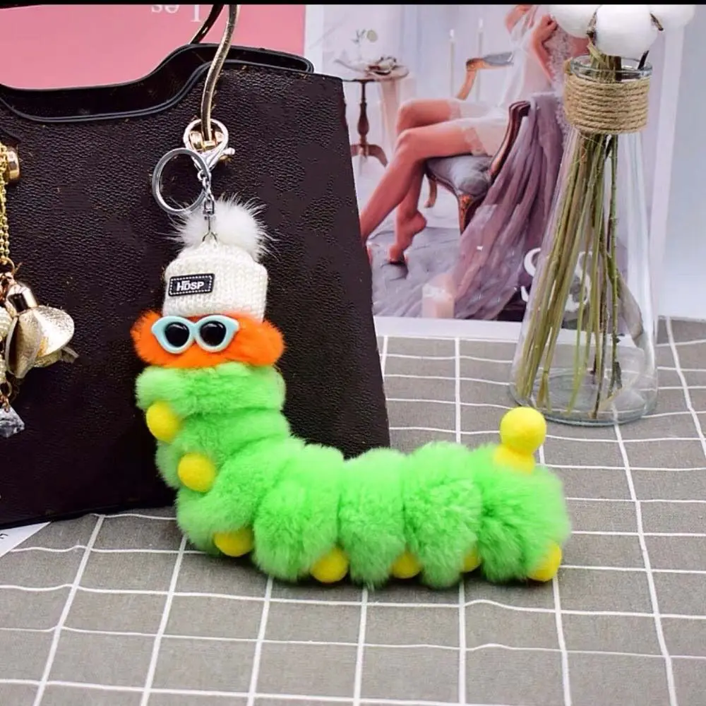 

Creative 25cm Caterpillar Pendant PP Cotton Rainbow Cartoon Keychain Key Decor Ornaments Car Key Rings Couple